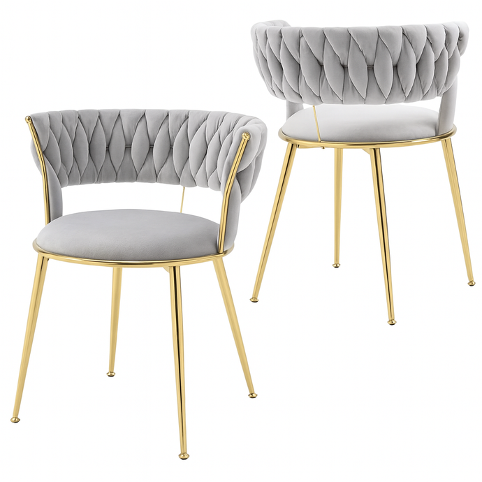 Velvet GREY Accent Chair with Tufted Curved Design and Gold Metal Frame – Modern Curved Back Lounge Chair for Living Room, Bedroom, Dining or Office – Elegant GREY Upholstery