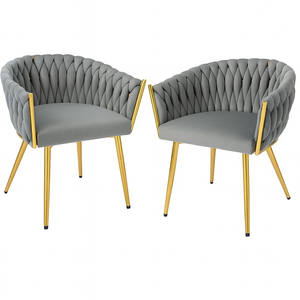 Velvet GREY Accent Chair with Curved Design and Gold Metal Frame – Modern Curved Back Lounge Chair for Living Room, Bedroom, Dining or Office – Elegant GREY Upholstery