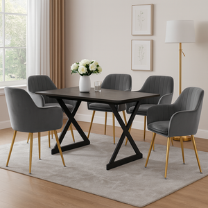 Velvet GREY Accent Chair with Arm Support and Gold Metal Frame – Modern Chair for Living Room, Bedroom, Dining or Office
