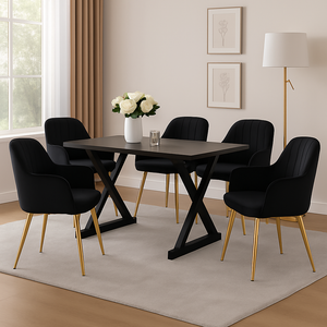 Velvet BLACK Accent Chair with Arm Support and Gold Metal Frame – Modern Chair for Living Room, Bedroom, Dining or Office