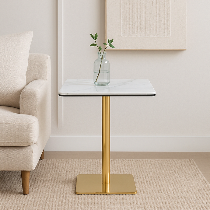 Side Table White and Gold Table with White Marble Top Luxury Looking End Table Square Large Table for Living Room Kitchen Dining Table with Metal Frame Base