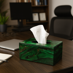 Tissue Box Glass Luxury Green Marble-look Tissue Holder Living Room/ Office/ Bedroom Decorative Storage Box