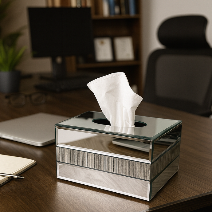 Crystal Tissue Box Glass Luxury Tissue Holder Living Room/ Office/ Bedroom Decorative Storage Box in Silver
