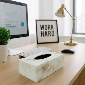 Tissue Box Glass Luxury White Marble-look Tissue Holder Living Room/ Office/ Bedroom Decorative Storage Box