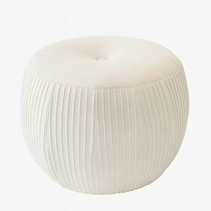 Round Velvet Ottoman Chair-like with a Touch of Geometrical Design in Off-white Modern Ottoman Chair Foot Stool Living Room Essential