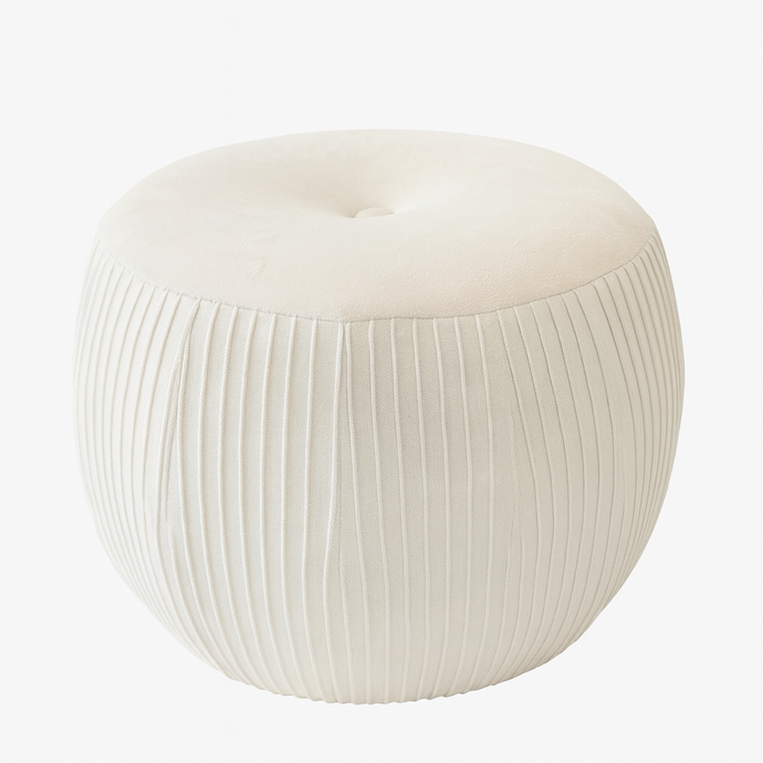 Round Velvet Ottoman Chair-like with a Touch of Geometrical Design in Off-white Modern Ottoman Chair Foot Stool Living Room Essential