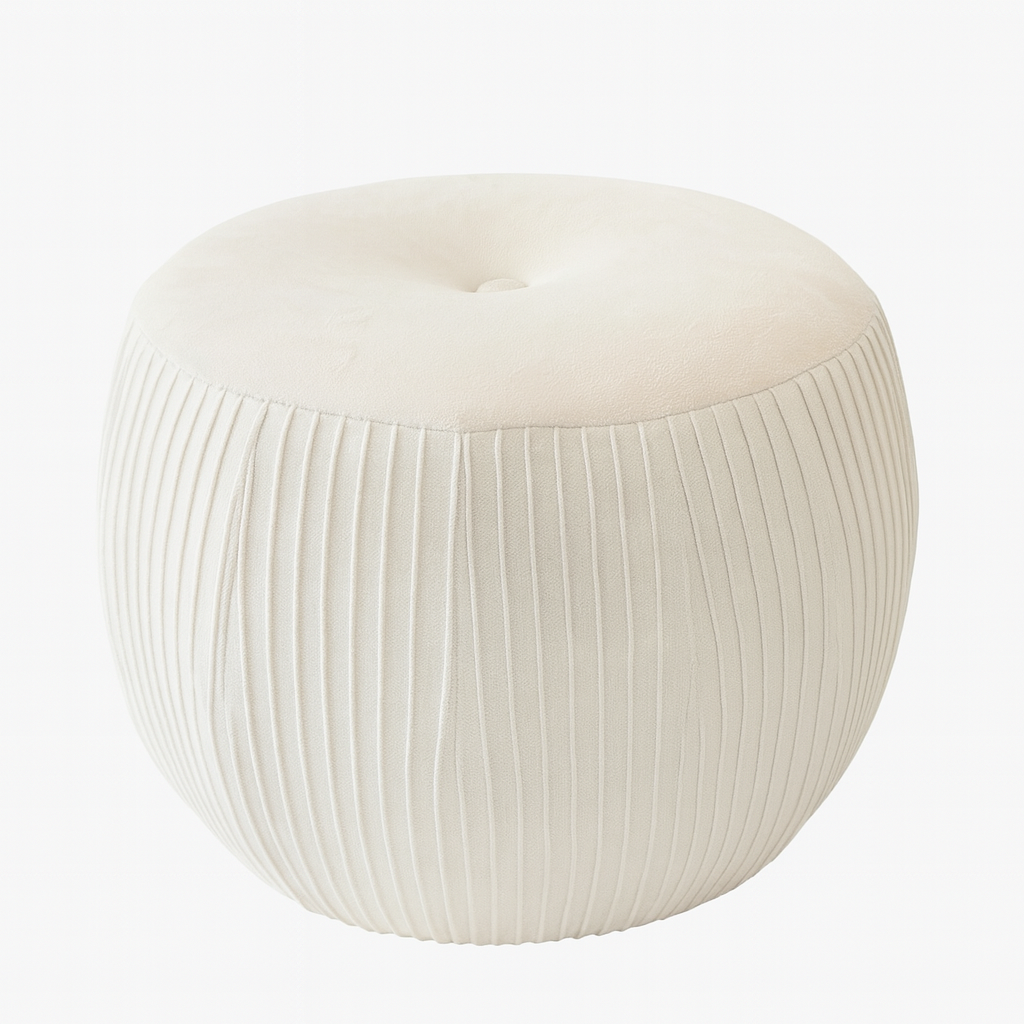 Round Velvet Ottoman Chair-like with a Touch of Geometrical Design in Off-white Modern Ottoman Chair Foot Stool Living Room Essential
