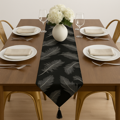 Table Runner in Black and Off-white | 12.5