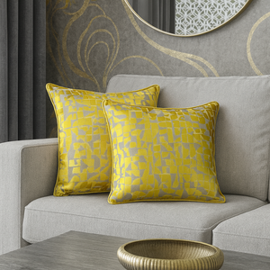 Set of 2 Decorative Cushions with Fillers – Yellow with Grey Shades Silk Throw Pillow Covers with Zipper for Sofa, Bed & Living Room Decor