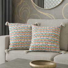 Set of 2 Decorative Cushions with Fillers – Colourful Woven Throw Pillow Covers with Zipper for Sofa, Bed & Living Room Decor