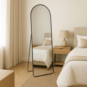 Standing Mirror Full Length Black Arched Mirror 60"x16.5" – Floor Mirror with Hooks for Wall Mount, Metal Frame, Modern Bedroom Dressing Mirror
