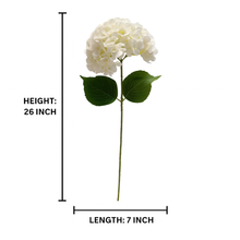 26" INCH Artificial Hydrangea Flower Stem – Realistic White Head Decorative Hydrangea Flower – Faux Floral Stem for Vases, Bouquets, Wedding Centrepieces, and DIY Home Decor