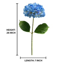 26" INCH Artificial Hydrangea Flower Stem – Realistic BLUE Head Decorative Hydrangea Flower – Faux Floral Stem for Vases, Bouquets, Wedding Centrepieces, and DIY Home Decor