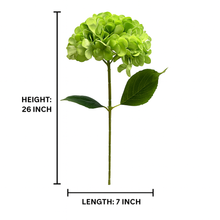 26" INCH Artificial Hydrangea Flower Stem – Realistic GREEN Head Decorative Hydrangea Flower – Faux Floral Stem for Vases, Bouquets, Wedding Centrepieces, and DIY Home Decor