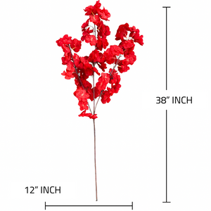 38" INCH Long Cherry Blossom Artificial Flower Stem – RED Cherry Blossom Bunch – 3 Long Silk Stems with Extension, Bendable Branches for Floor Vase, Ginger Jars, Home Decor, Wedding Decor
