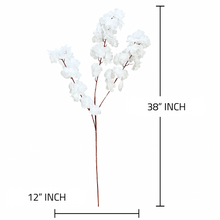 38" INCH Long Cherry Blossom Artificial Flower Stem – WHITE Cherry Blossom Bunch – 3 Long Silk Stems with Extension, Bendable Branches for Floor Vase, Ginger Jars, Home Decor, Wedding Decor