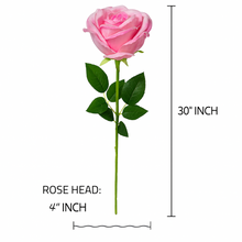 PINK Velvet Artificial Rose Stem – 30” INCH Long Single Flower with Realistic Petals & Green Leaves for Home Decor, Vases, Weddings, Events