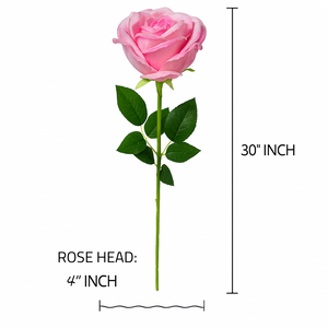PINK Velvet Artificial Rose Stem – 30” INCH Long Single Flower with Realistic Petals & Green Leaves for Home Decor, Vases, Weddings, Events
