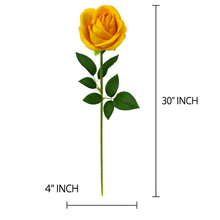 Mango YELLOW Velvet Artificial Rose Stem – 30” INCH Long Single Flower with Realistic Petals & Green Leaves for Home Decor, Vases, Weddings, Events
