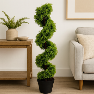 35" INCH Artificial Spiral Topiary Tree –  Indoor/Outdoor Green Topiary Plant with Real Touch and Look in Black Pot – Home, Office, Patio and Garden Décor