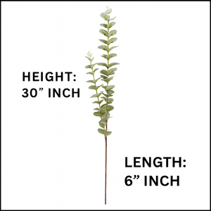 30" INCH Long EUCALYPTUS LIGHT GREEN COLOUR Artificial Stem – Leaf Stems with Extension, Bendable Branches for Floor Vase, Ginger Jars, Home Decor, Wedding Decor