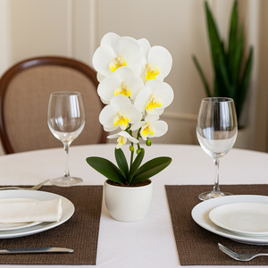 Plant Pot White Artificial Orchid Flower Pot Floral Real Look Plant Real Touch with White Ceramic Flower Planter