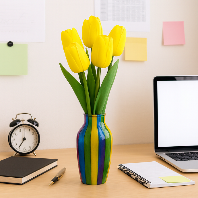 1-piece Tulip Flower Artificial PU Leather YELLOW Tulip Stem – 13” Realistic Faux Flower with Green Leaves – Real Touch and Look Decorative Single Tulip for Home, Office, or Event Arrangements