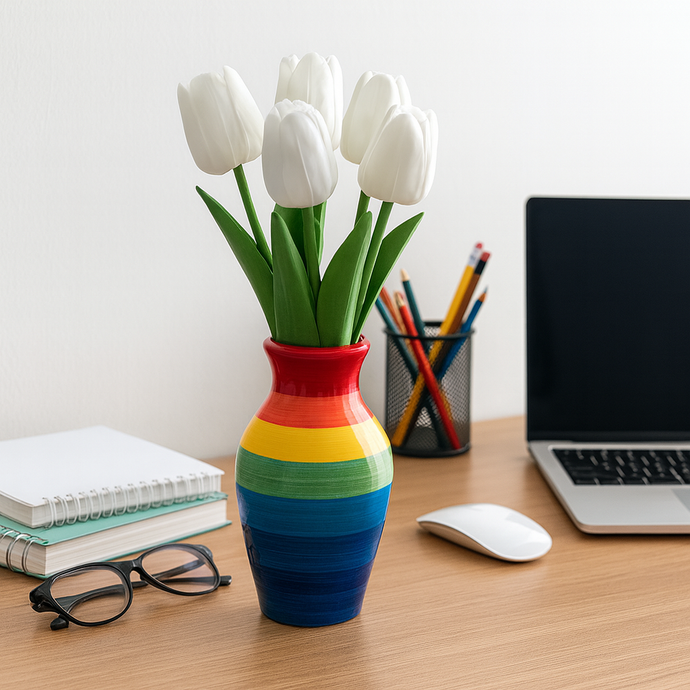 1-piece Tulip Flower Artificial PU Leather WHITE Tulip Stem – 13” Realistic Faux Flower with Green Leaves – Real Touch and Look Decorative Single Tulip for Home, Office, or Event Arrangements