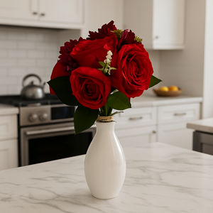 12" Artificial DEEP RED Rose Stem Bundle – Set of 6 Faux Roses Tied with Ribbon – Removable Silk Stems for DIY Floral Arrangements, Bridal Bouquets, and Home Decor