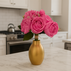 12" Artificial DEEP PINK Rose Stem Bundle – Set of 6 Faux Roses Tied with Ribbon – Removable Silk Stems for DIY Floral Arrangements, Bridal Bouquets, and Home Decor