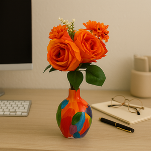 12" Artificial ORANGE Rose Stem Bundle – Set of 6 Faux Roses Tied with Ribbon – Removable Silk Stems for DIY Floral Arrangements, Bridal Bouquets, and Home Decor