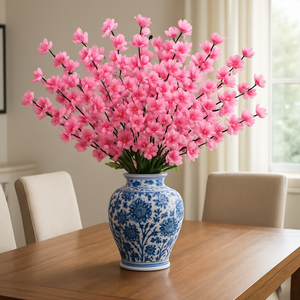 Artificial PINK Cherry Blossom Bunch – 7 Long Silk Stems with Extension, 23" INCH Bendable Branches for Vase, Ginger Jars, Home Decor, Wedding Decor
