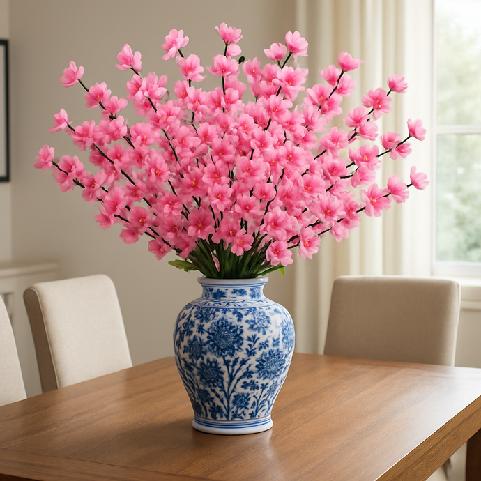 Artificial PINK Cherry Blossom Bunch – 7 Long Silk Stems with Extension, 23