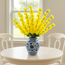 Artificial YELLOW Cherry Blossom Bunch – 7 Long Silk Stems with Extension, 23" INCH Bendable Branches for Vase, Ginger Jars, Home Decor, Wedding Decor