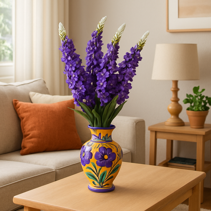 Artificial Lupine Flower Bunch – 22” Tall Purple Faux Floral Stems with Lush Leaves – Realistic Silk-Like Texture for Home Décor, Wedding, or Vase Display – 5-Head Decorative Bouquet with Extension