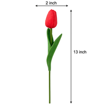 1-piece Tulip Flower Artificial PU Leather RED Tulip Stem – 13” Realistic Faux Flower with Green Leaves – Real Touch and Look Decorative Single Tulip for Home, Office, or Event Arrangements