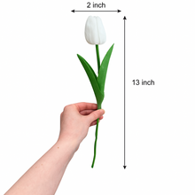 1-piece Tulip Flower Artificial PU Leather WHITE Tulip Stem – 13” Realistic Faux Flower with Green Leaves – Real Touch and Look Decorative Single Tulip for Home, Office, or Event Arrangements