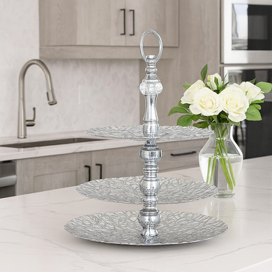 Three Tier Fruit Server Dessert Silver Plates Copper Plated High Quality Serving Tray 3-Tier for Kitchen Dining Serving Decor