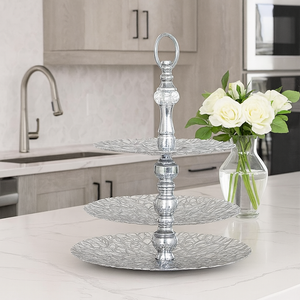 Three Tier Fruit Server Dessert Silver Plates Copper Plated High Quality Serving Tray 3-Tier for Kitchen Dining Serving Decor