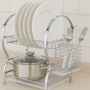 Dish Holder Stainless Steel Dish Drying Rack Kitchen Shelf Organizer Over Sink Utensils Holder Dish Draining Shelf Kitchen Storage Rack Cup Drying Rack