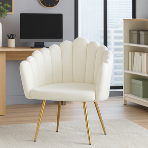Off-white Shelley Accent Velvet Scalloped Shell Dining Chair With Gold Legs