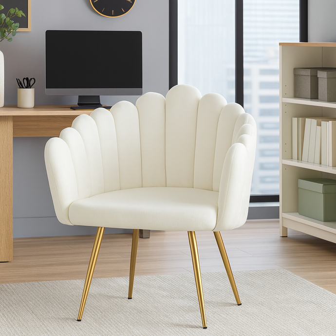 Off-white Shelley Accent Velvet Scalloped Shell Dining Chair With Gold Legs