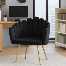 Black Shelley Accent Velvet Scalloped Shell Dining Chair With Gold Legs