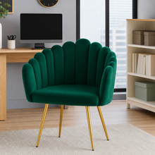 Green Teal Shelley Accent Velvet Scalloped Shell Dining Chair With Gold Legs