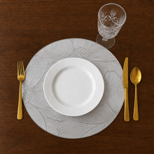 Placemats in Silver Flower Dining Table Mats with Special Layer Underneath Preventing Spills and Messes, Flower Design Placemats for Dining Table Wedding Parties Accent Centrepiece