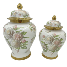 13" Ginger Jar in Gold, White & Multi Shades Ceramic Flower Design Vase with Lid – Medium Decorative Centrepiece for Living Room and Kitchen Décor (1 piece included)