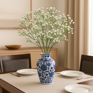 Artificial Baby’s Breath Stem – 23” WHITE Gypsophila Flowers with Green Leaves – Realistic Faux Floral Branch for Vases, Bouquets, Wedding Centrepieces, and DIY Home Decor