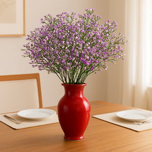 Artificial Baby’s Breath Stem – 23” PURPLE with White Gypsophila Flowers with Green Leaves – Realistic Faux Floral Branch for Vases, Bouquets, Wedding Centrepieces, and DIY Home Decor