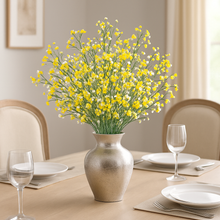 Artificial Baby’s Breath Stem – 23” YELLOW with White Gypsophila Flowers with Green Leaves – Realistic Faux Floral Branch for Vases, Bouquets, Wedding Centrepieces, and DIY Home Decor