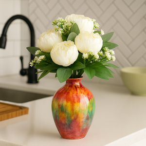 Artificial WHITE Peony Flower Bouquet with 12 Peonies and Fillers – Real Touch Silk Flowers for Home Decor, Wedding Centerpiece, Office, or Gift – 16 Inch Tall